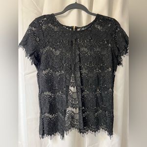 Short Sleeve Black Lace Top/Cut Out Back